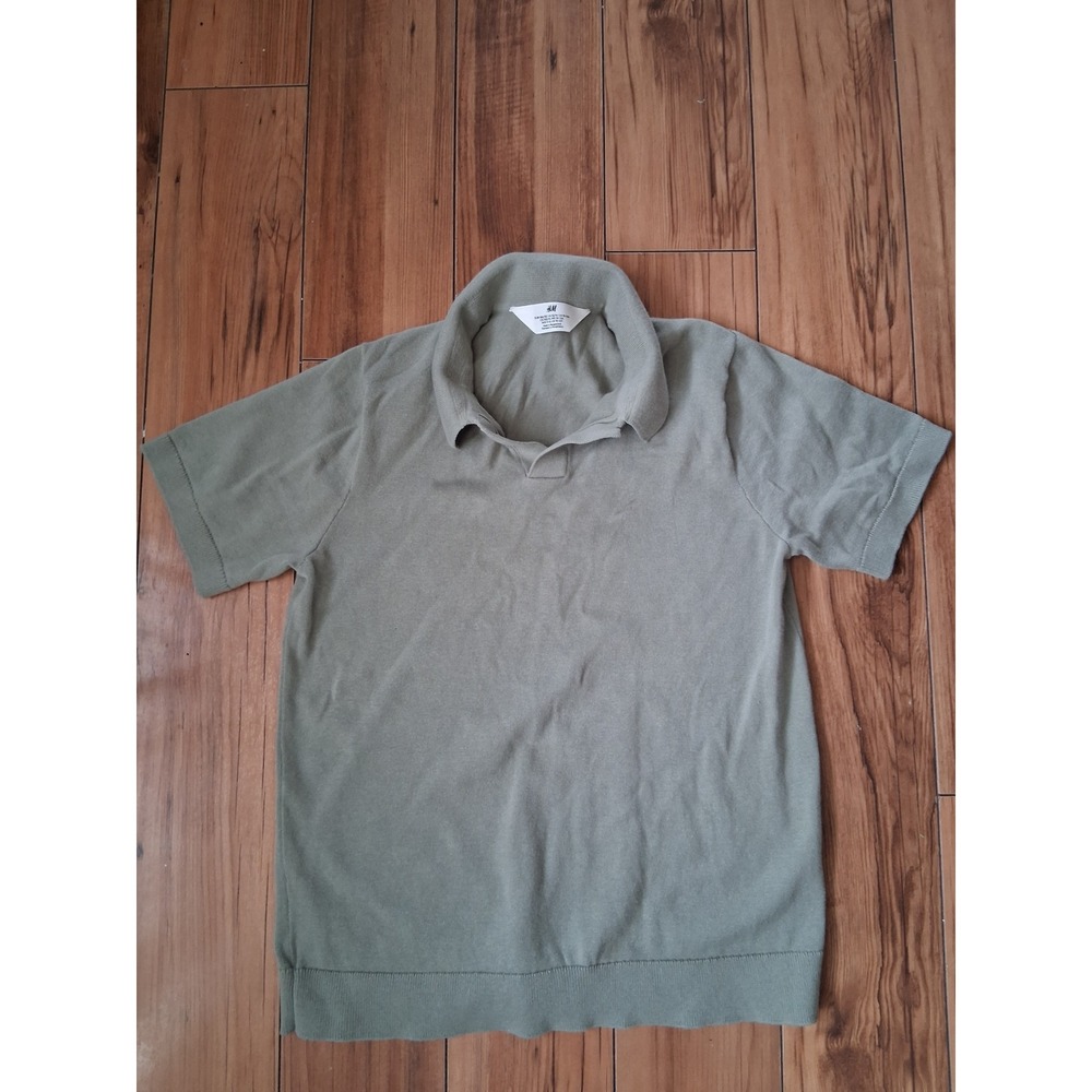 HM Boys Sage Green Cotton Knit Short Sleeve Polo Shirt Size 12-14 1216768-9